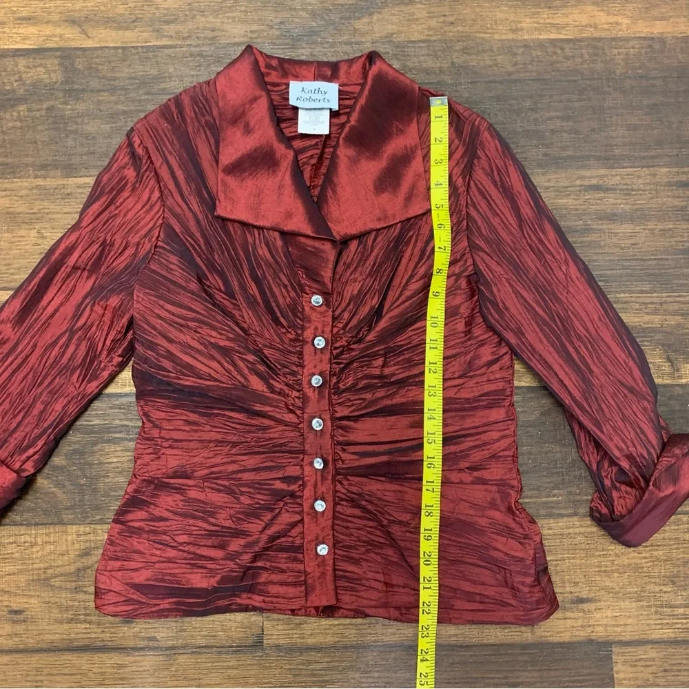 Kathy Roberts Women’s Dressy Shirred Blouse, Size S, bright red color, Button